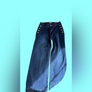 Wide leg jeans from Madison Prado Paris w pearl and gold buttons